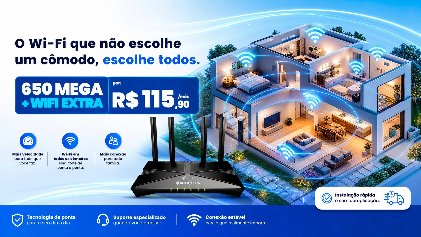 Roteador Wi-Fi 6 incluso nos planos de fibra Quick Fibra